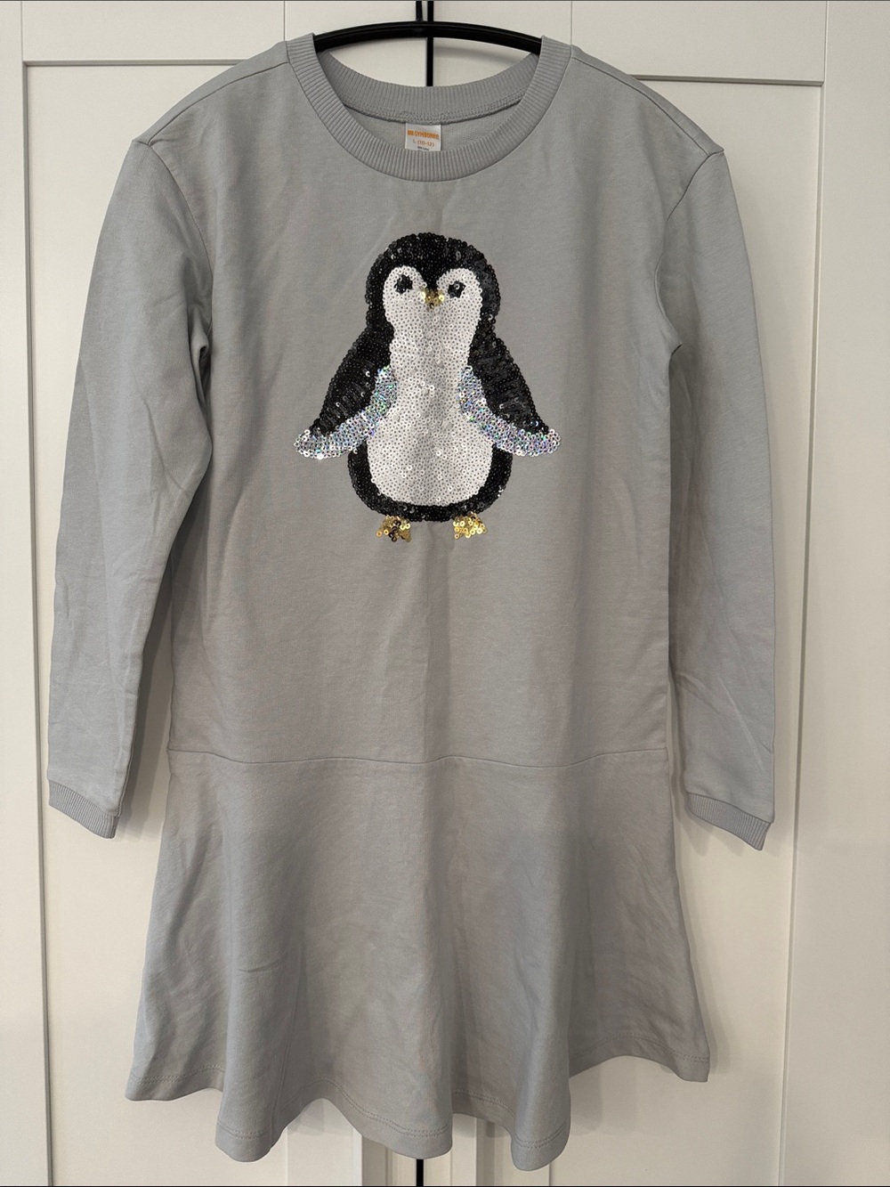 NWT Gymboree Girls Gray Penguin Sequin Sweatshirt Dress Long Sleeve Size L 10-12